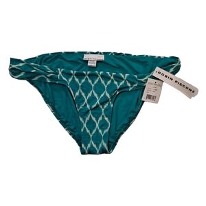 Robin Piccone Swim Women's Size Large Bikini Bottom Oasis Teal White Ikat
